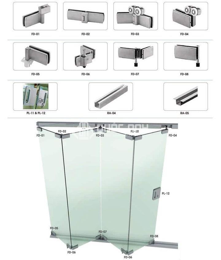 Cửa kính cường lực xếp gấp có cấu tạo đặc biệt hơn các loại cửa kính thông thường. 