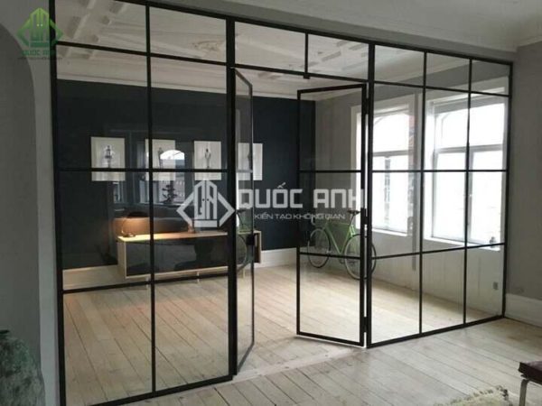 Vách ngăn kính khung sắt đẹp.
