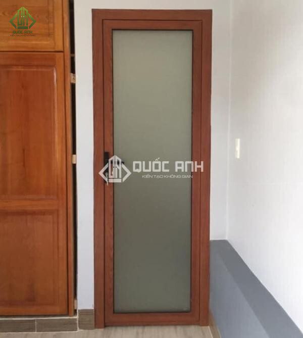 Cửa 1 cánh nhôm Xingfa vân gỗ.
