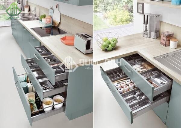 Tủ bếp thông minh kết hợp phụ kiện thông minh.