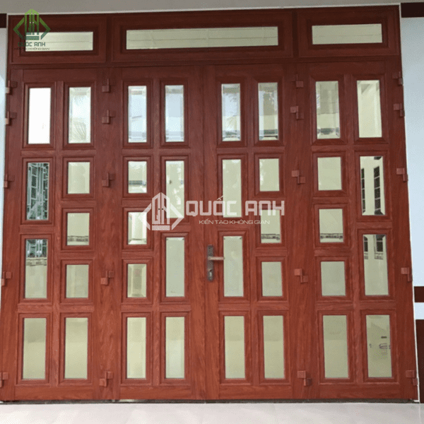 Cửa nhôm chia ô vân gỗ giá tốt.