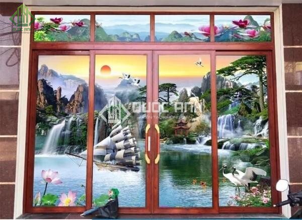 Cửa nhôm kính tranh 3D 4 cánh.