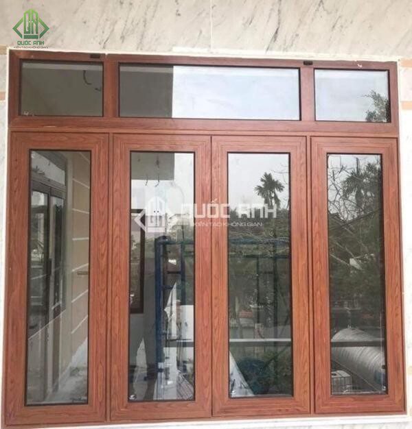 Cửa sổ nhôm Xingfa vân gỗ.