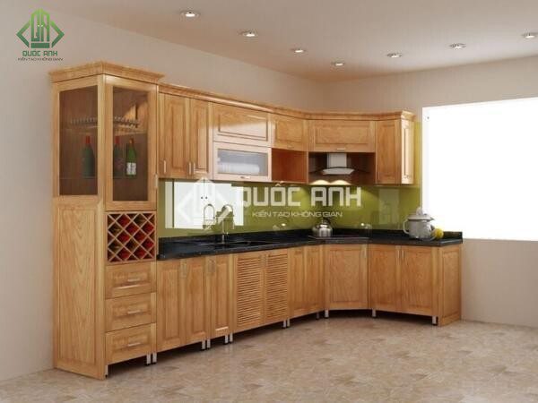 Tủ bếp góc chất liệu gỗ.