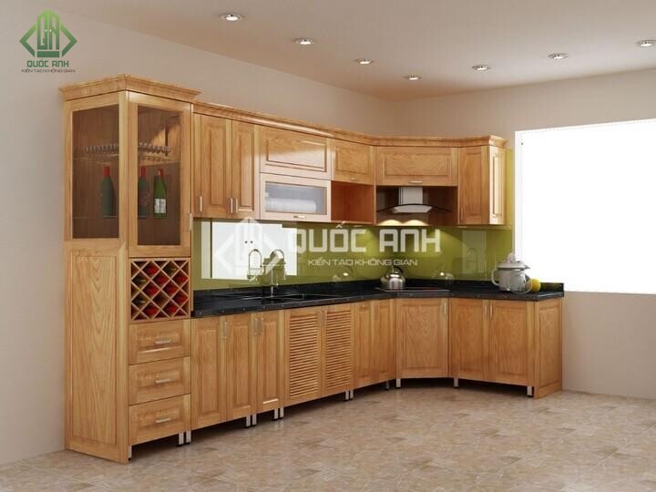 Tủ bếp góc chất liệu gỗ. 