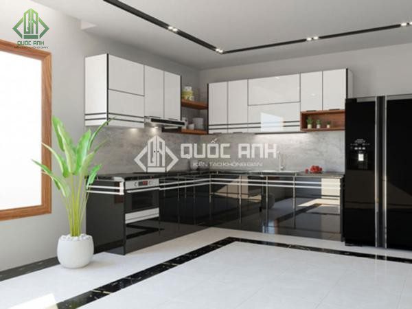 Tủ bếp inox cánh kính thẩm mỹ, chắc chắn.