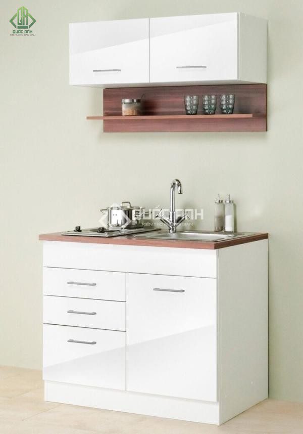 Tủ bếp mini vừa giúp tiết kiệm không gian vừa đảm bảo những chức năng cần thiết.